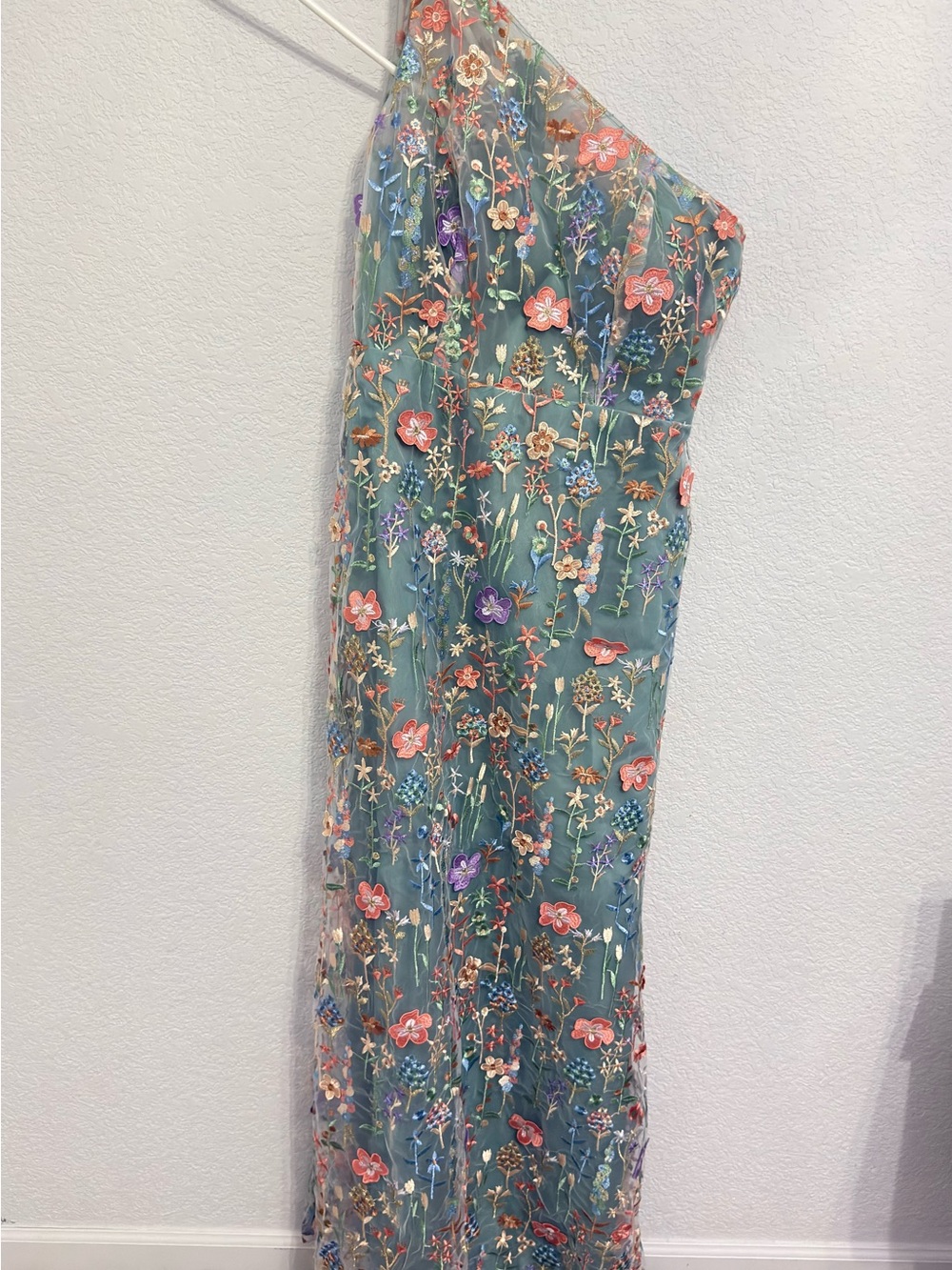 One-Shoulder Floral Maxi Dress in Teal